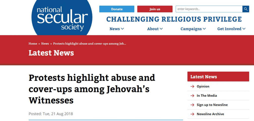 SaySorry.org National Secular Society JW London protest articles